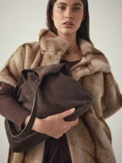 Clearance Next Chocolate Brown Faux Suede Slouchy Shoulder Bag