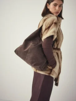 Clearance Next Chocolate Brown Faux Suede Slouchy Shoulder Bag