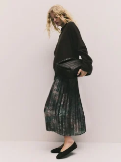 Best Next 2-In-1 Knitted Jumper with Pleated Midi Skirt Chocolate Brown Floral