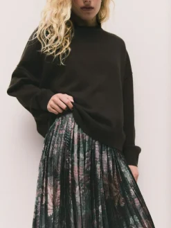 Best Next 2-In-1 Knitted Jumper with Pleated Midi Skirt Chocolate Brown Floral