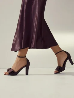 Next Forever Comfort® Satin Bow Block Heeled Sandals^Women Heels|Wide Fit & Extra Wide Fit