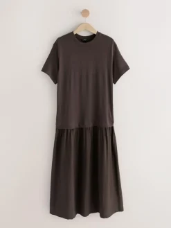 New Next Jersey Two In One T-Shirt Dress Chocolate Brown