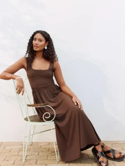 Next Jersey Waisted Summer Dress Chocolate Brown