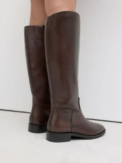 Online Next Standard/Wide Fit Forever Comfort® Flat Riding Boots Chocolate Brown Leather