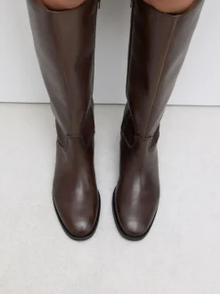 Online Next Standard/Wide Fit Forever Comfort® Flat Riding Boots Chocolate Brown Leather