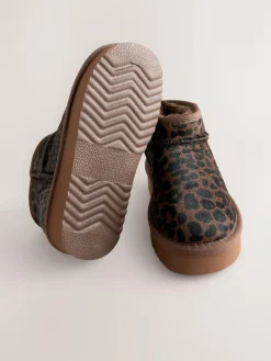 Clearance Next Chocolate Brown Leopard Print Standard Fit (F) Flatform Mini Warm Lined Water Repellent Suede Pull-On Boots