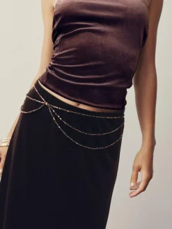 Next Metallic Skinny Tiered Beaded Belt^Women Belts