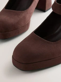 Hot Next Forever Comfort® Brogue Mary Jane Platform Block Heels Chocolate Brown Microfibre