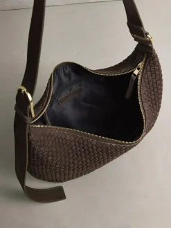 Next Chocolate Brown N. Premium Suede Sling Weave Shoulder Bag^Women Bags