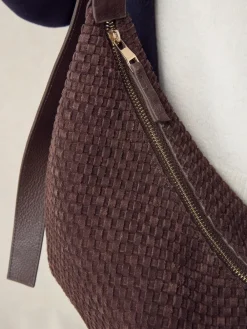 Next Chocolate Brown N. Premium Suede Sling Weave Shoulder Bag^Women Bags