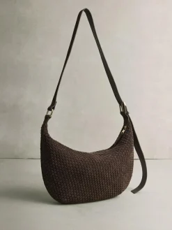 Next Chocolate Brown N. Premium Suede Sling Weave Shoulder Bag^Women Bags