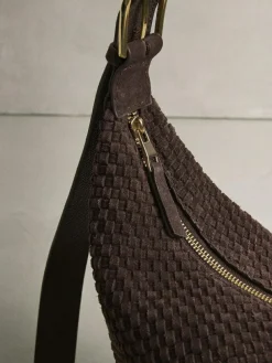 Next Chocolate Brown N. Premium Suede Sling Weave Shoulder Bag^Women Bags