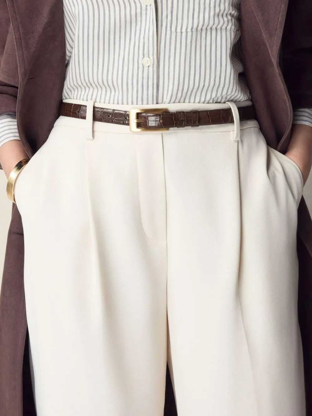 Outlet Next Chocolate Brown N. Premium Made In Italy Croc Effect Look Leather Belt