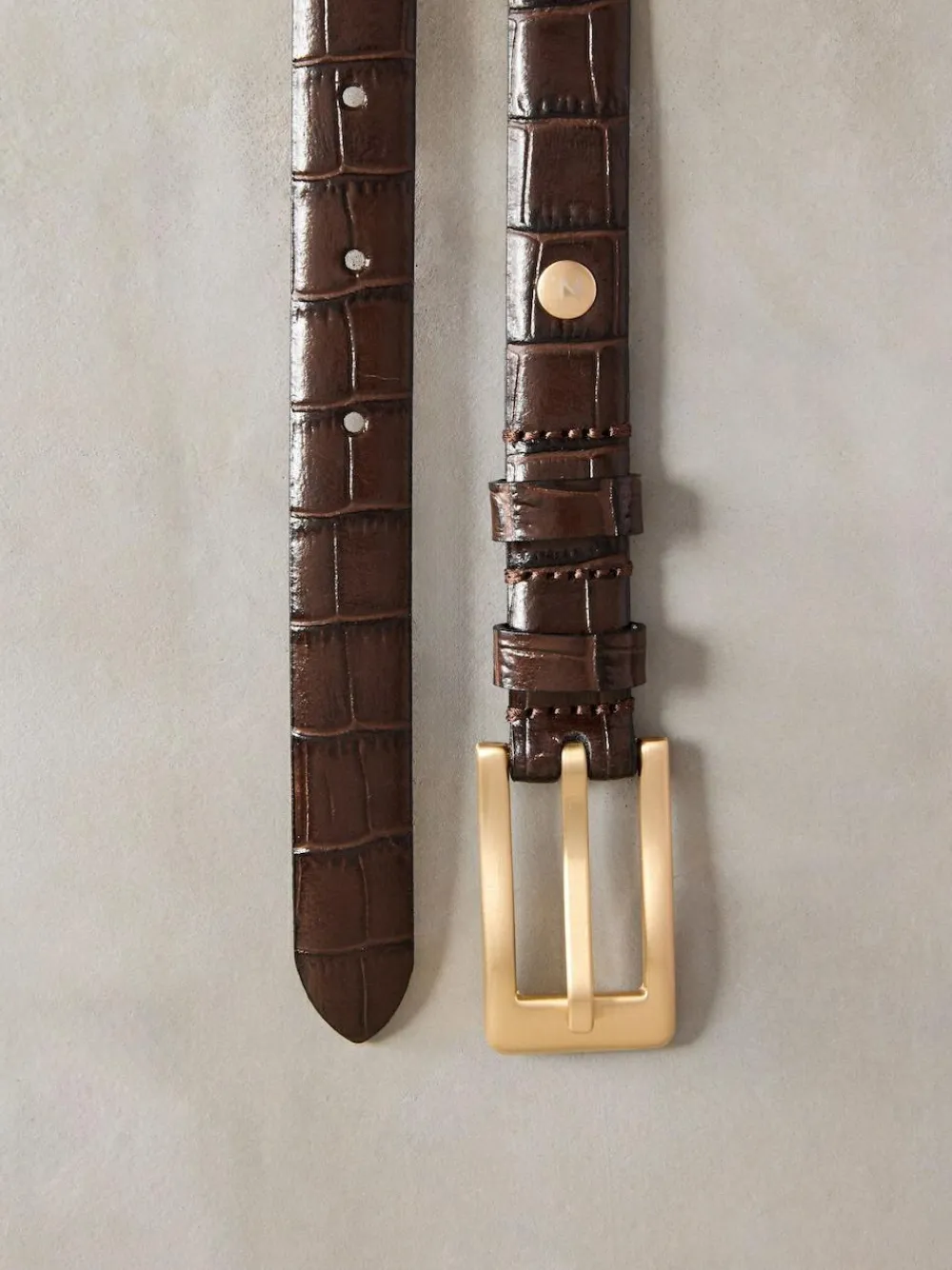 Outlet Next Chocolate Brown N. Premium Made In Italy Croc Effect Look Leather Belt