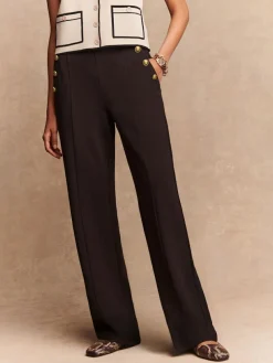 Discount Next Ponte Wide Leg Trousers With Gold Button Detailing Chocolate Brown
