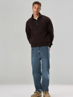 Outlet Next Chocolate Brown Quarter Zip Cotton Rich Jersey Sweatshirt