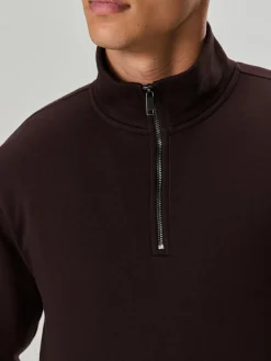 Outlet Next Chocolate Brown Quarter Zip Cotton Rich Jersey Sweatshirt
