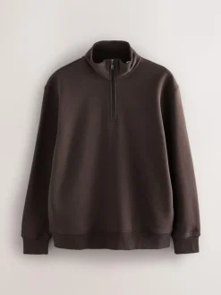 Outlet Next Chocolate Brown Quarter Zip Cotton Rich Jersey Sweatshirt