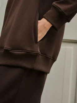 Next Chocolate Brown Relaxed Fit Essentials Longline Sweatshirt with Pockets^Women Nightwear|Hoodies & Sweatshirts