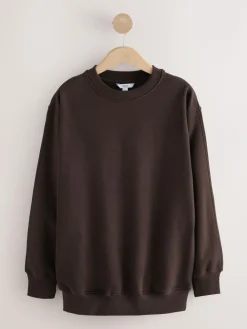 Next Chocolate Brown Relaxed Fit Essentials Longline Sweatshirt with Pockets^Women Nightwear|Hoodies & Sweatshirts