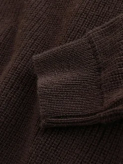 Next Chocolate Brown Relaxed Fit Ribbed Grandad Collar Jumper with Wool^ Knitwear|Knitwear