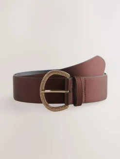 Hot Next Satin Belt with Diamante Buckle Chocolate Brown