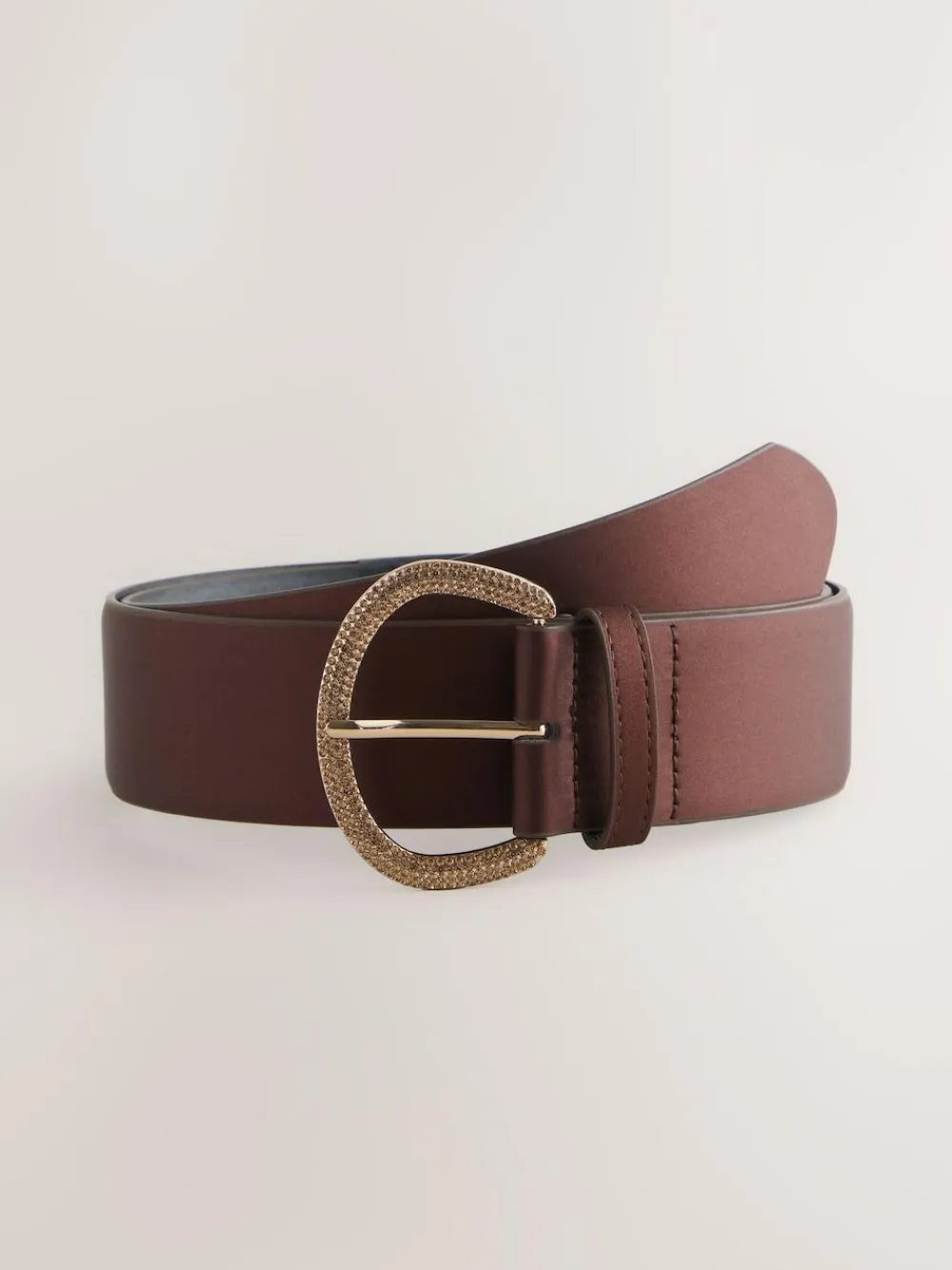 Hot Next Satin Belt with Diamante Buckle Chocolate Brown