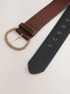 Hot Next Satin Belt with Diamante Buckle Chocolate Brown