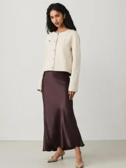 Online Next Chocolate Brown Satin Midi Skirt