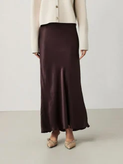 Online Next Chocolate Brown Satin Midi Skirt