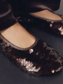 Next Forever Comfort® Round Toe Sequin Ballerina Flats Chocolate Brown Sequin