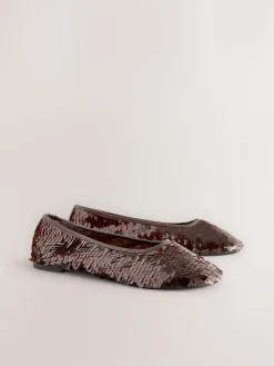 Next Forever Comfort® Round Toe Sequin Ballerina Flats Chocolate Brown Sequin