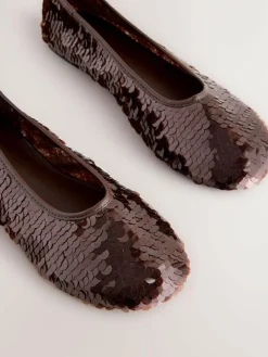 Next Forever Comfort® Round Toe Sequin Ballerina Flats Chocolate Brown Sequin