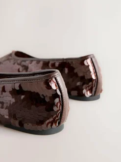 Next Forever Comfort® Round Toe Sequin Ballerina Flats Chocolate Brown Sequin