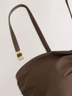 Next Chocolate Brown Shaping Tummy Control Bandeau Swimsuit^Women Swimwear