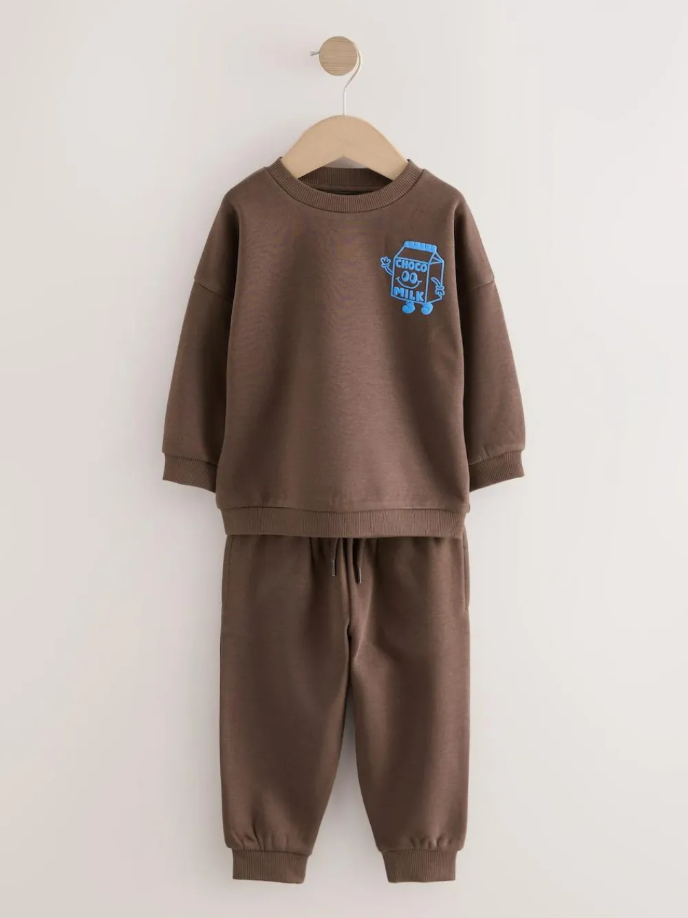 Online Next Single Printed Crew Neck Sweat Top & Joggers Set (3mths-7yrs) Chocolate Brown