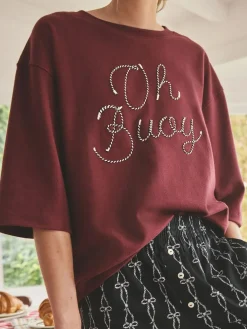 Sale Next Chocolate Brown Slogan Short Pyjamas Set