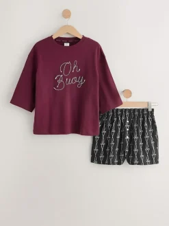 Sale Next Chocolate Brown Slogan Short Pyjamas Set