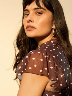 Next Pleated Mesh Print V-Neck Occasion Maxi Dress^Women Occasionwear|Occasion Dresses