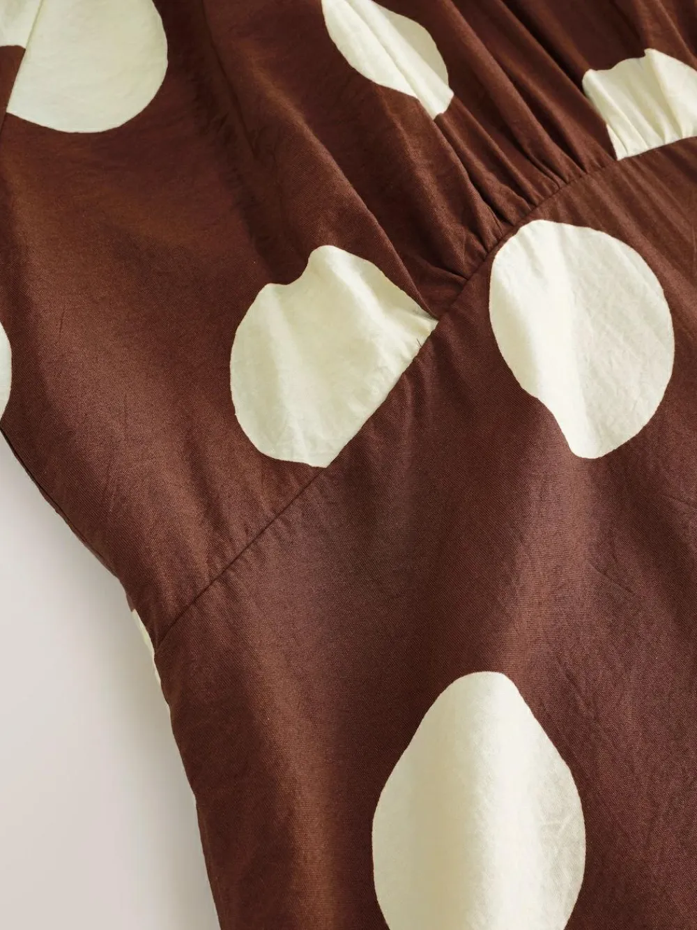New Next Print Puff Sleeve Midi Dress Chocolate Brown Spot