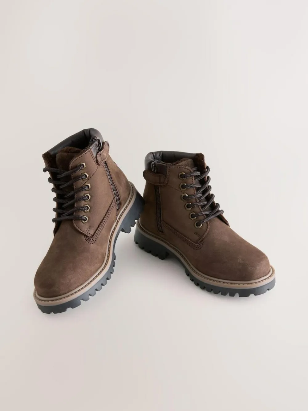 Discount Next Standard Fit (F) Leather Lace Up Work Boots Chocolate Brown
