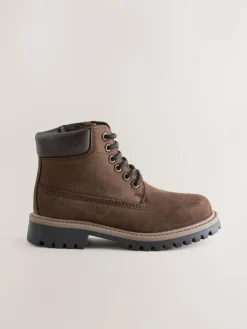 Discount Next Standard Fit (F) Leather Lace Up Work Boots Chocolate Brown