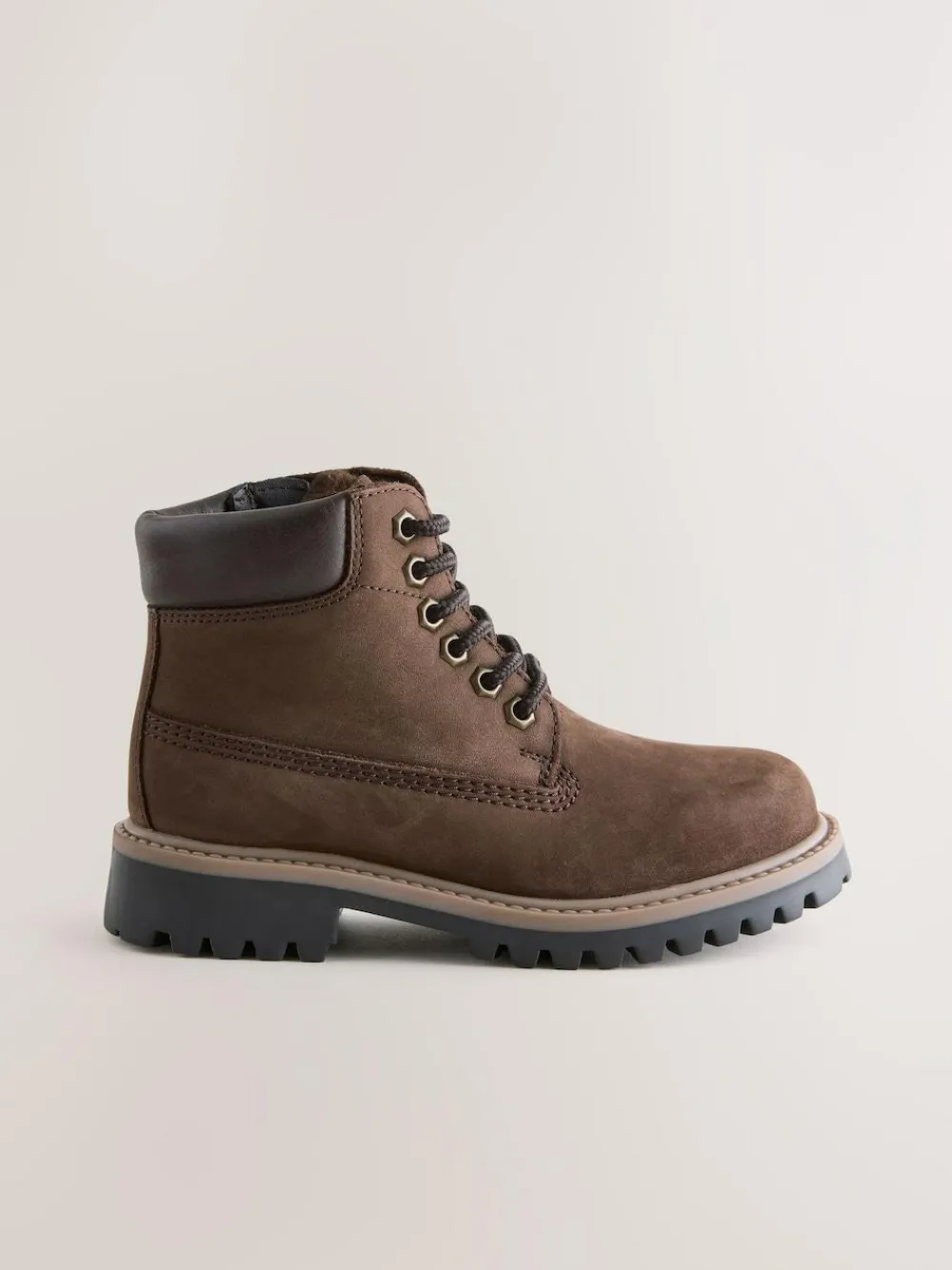 Discount Next Standard Fit (F) Leather Lace Up Work Boots Chocolate Brown