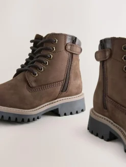Discount Next Standard Fit (F) Leather Lace Up Work Boots Chocolate Brown