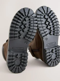 Discount Next Standard Fit (F) Leather Lace Up Work Boots Chocolate Brown