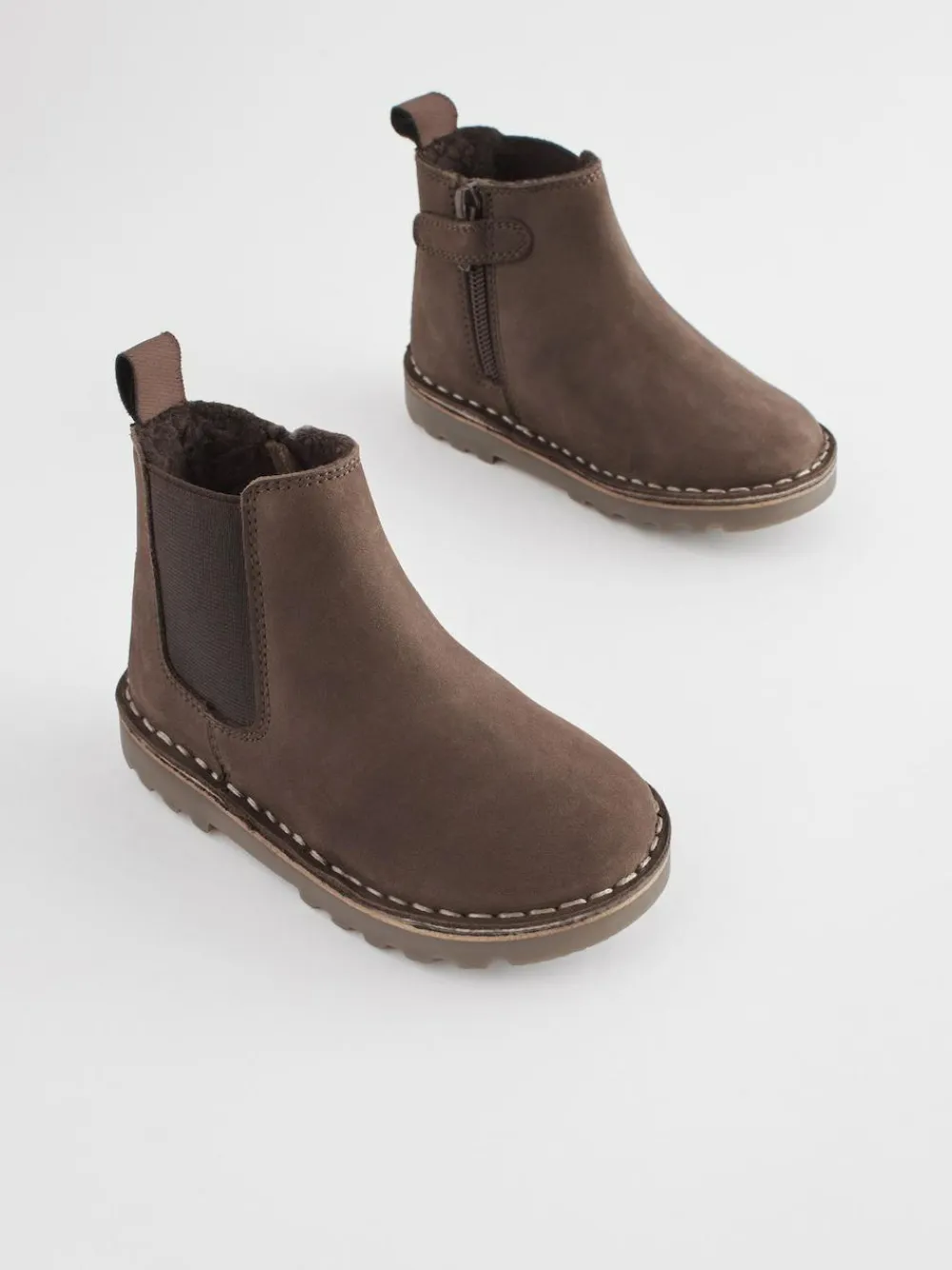 Online Next Standard Fit (F) Warm Lined Leather Chelsea Boots Chocolate Brown