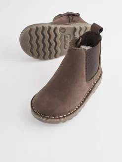 Online Next Standard Fit (F) Warm Lined Leather Chelsea Boots Chocolate Brown