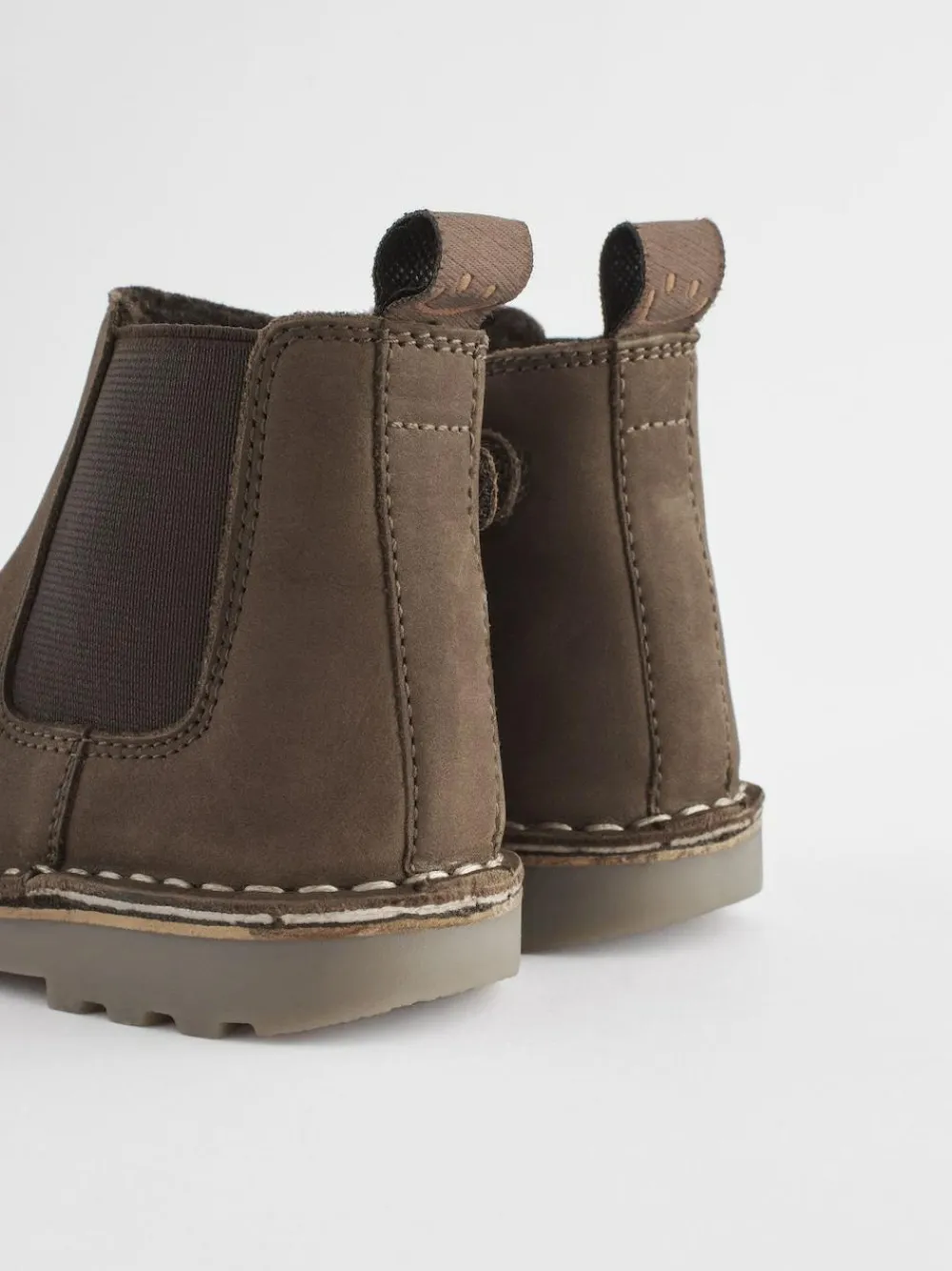 Online Next Standard Fit (F) Warm Lined Leather Chelsea Boots Chocolate Brown