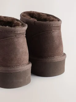 Next Chocolate Brown Standard Fit (F) Flatform Mini Warm Lined Water Repellent Suede Pull-On Boots^ Boots|Boots & Wellies
