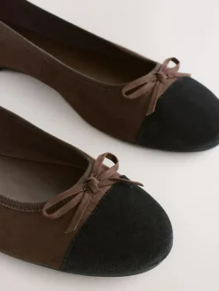 Next Chocolate Brown Standard/Wide Fit Round Toe Ballerina Shoes^Women Wide Fit & Extra Wide Fit|Flats
